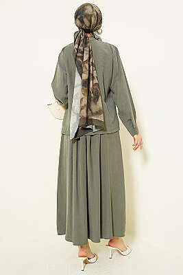 Gizli Düğmeli Etekli Tensel İkili Takım Haki - İkili Takım