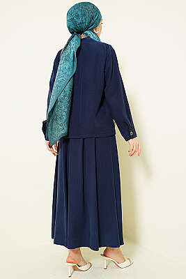 Gizli Düğmeli Etekli Tensel İkili Takım Lacivert - İkili Takım