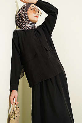 Gizli Düğmeli Etekli Tensel İkili Takım Siyah - İkili Takım