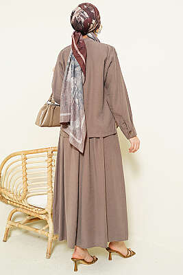 Gizli Düğmeli Etekli Tensel İkili Takım Vizon - İkili Takım