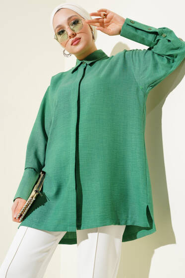 Gizli Düğmeli Geniş Manşetli Gömlek Benetton - Gömlek