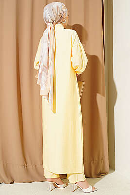 Gizli Düğmeli İp Detaylı Uzun Tunikli Takım Sarı - Kampanyalı Ürünler