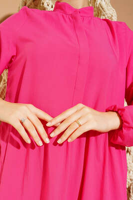 Gizli Düğmeli Kat Kat Düğmeli Elbise Fusya - Tesettür Elbise