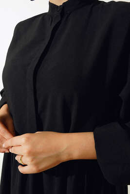 Gizli Düğmeli Kat Kat Düğmeli Elbise Siyah - Tesettür Elbise