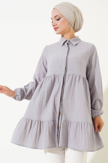 Gizli Düğmeli Kat Tunik Gri - Tunik