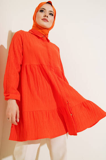 Gizli Düğmeli Kat Tunik Oranj - Tunik