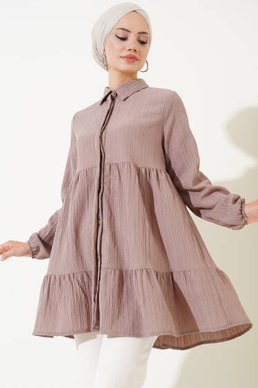 Gizli Düğmeli Kat Tunik Vizon - Tunik