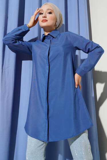 Gizli Düğmeli Klasik Gömlek İndigo - Yılın Fırsatı 