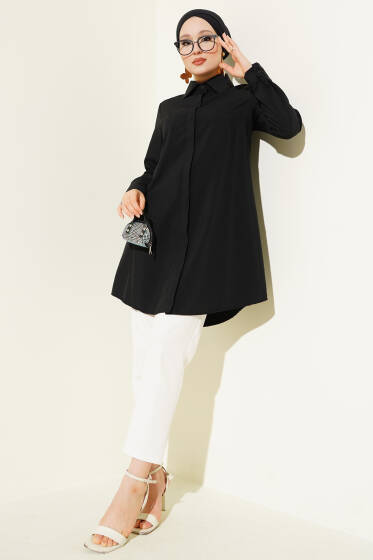 Gizli Düğmeli Klasik Gömlek Siyah - Yılın Fırsatı 