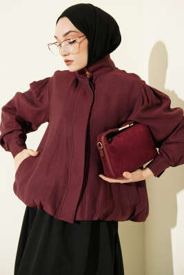 Gizli Düğmeli Modal Bomber Ceket Bordo - ZAMANE (QSS)