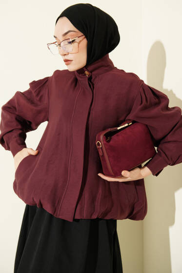 Gizli Düğmeli Modal Bomber Ceket Bordo - Ceket