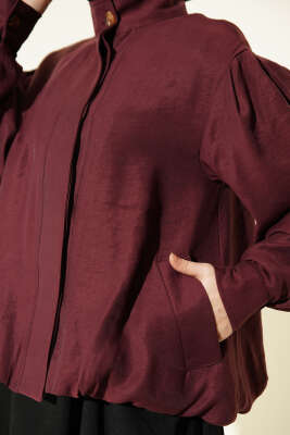 Gizli Düğmeli Modal Bomber Ceket Bordo - Ceket