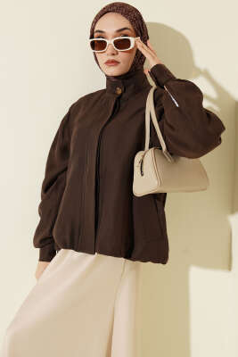 Gizli Düğmeli Modal Bomber Ceket Kahve - ZAMANE (QSS)