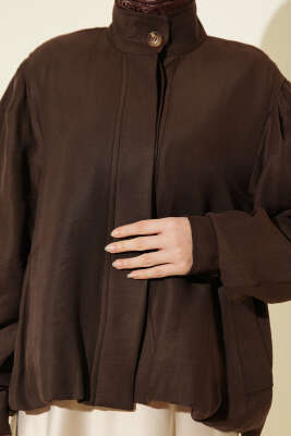 Gizli Düğmeli Modal Bomber Ceket Kahve - Ceket