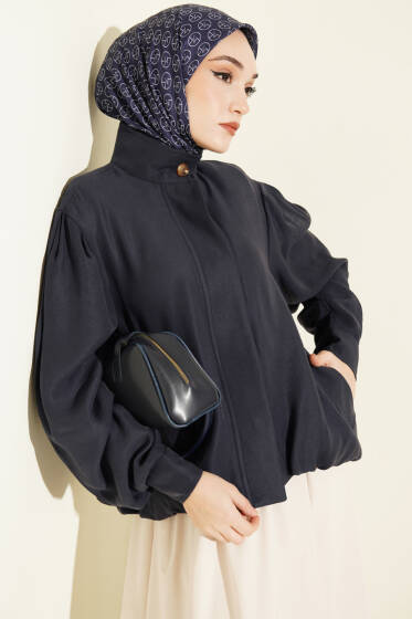 Gizli Düğmeli Modal Bomber Ceket Lacivert - Ceket