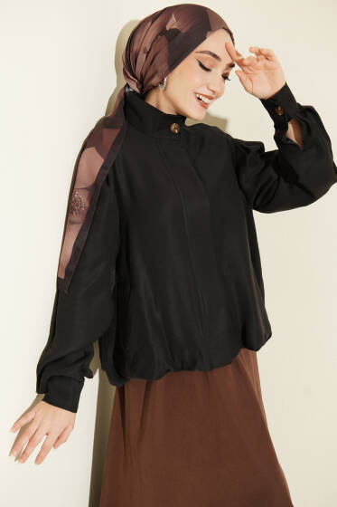 Gizli Düğmeli Modal Bomber Ceket Siyah - Ceket