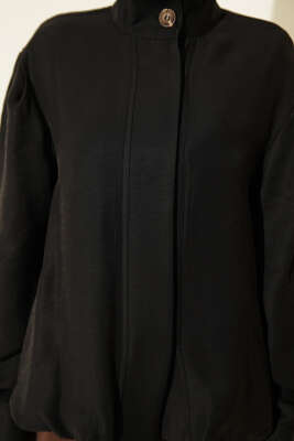 Gizli Düğmeli Modal Bomber Ceket Siyah - Ceket