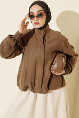 Gizli Düğmeli Modal Bomber Ceket Vizon - ZAMANE (QSS)