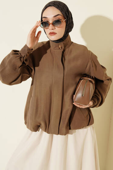 Gizli Düğmeli Modal Bomber Ceket Vizon - Ceket