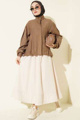 Gizli Düğmeli Modal Bomber Ceket Vizon - Ceket