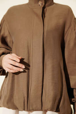 Gizli Düğmeli Modal Bomber Ceket Vizon - Ceket