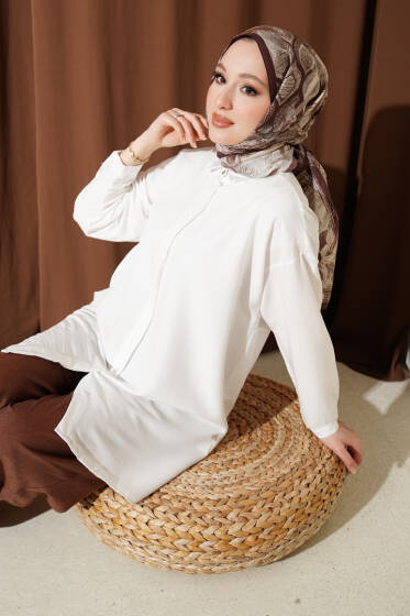 Gizli Düğmeli Modal Gömlek Beyaz - Gömlek