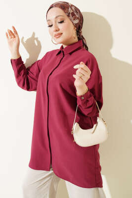 Gizli Düğmeli Modal Gömlek Bordo - FİXAY