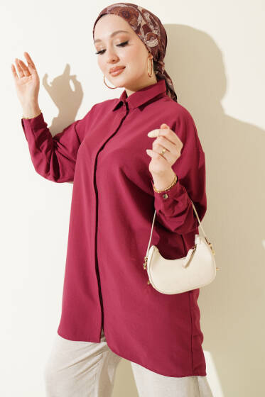 Gizli Düğmeli Modal Gömlek Bordo - Gömlek