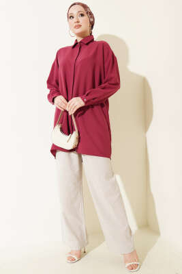 Gizli Düğmeli Modal Gömlek Bordo - Gömlek