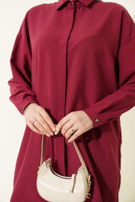 Gizli Düğmeli Modal Gömlek Bordo - Gömlek