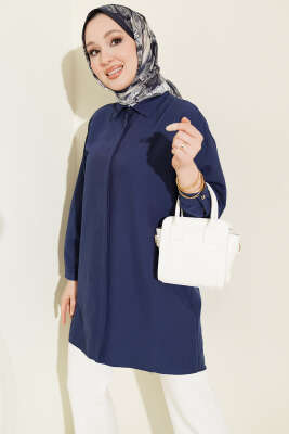 Gizli Düğmeli Modal Gömlek Lacivert - FİXAY