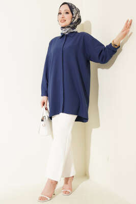 Gizli Düğmeli Modal Gömlek Lacivert - Gömlek