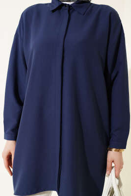 Gizli Düğmeli Modal Gömlek Lacivert - Gömlek