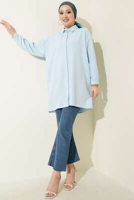 Gizli Düğmeli Modal Gömlek Mavi - Gömlek