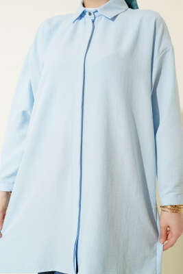 Gizli Düğmeli Modal Gömlek Mavi - Gömlek