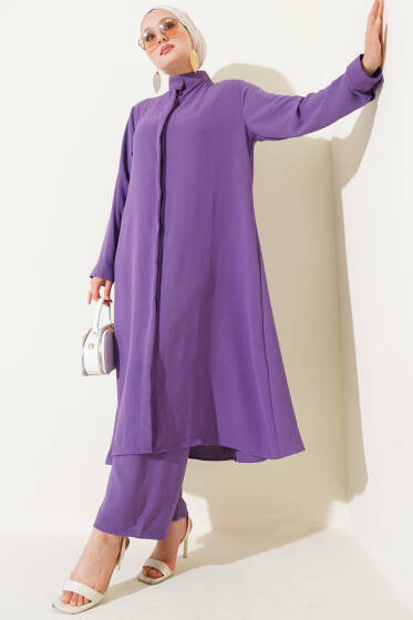 Gizli Düğmeli Salaş İkili Takım Lila - İkili Takım