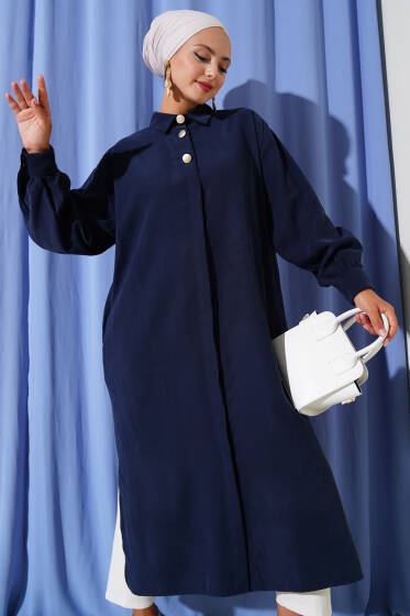 Gizli Düğmeli Tensel Tunik Lacivert - Tunik