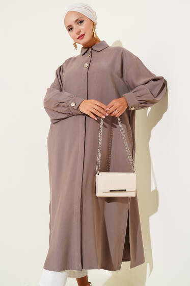 Gizli Düğmeli Tensel Tunik Vizon - Tunik