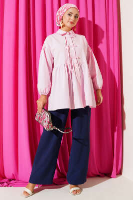 Gizli Düğmeli Top Düğmeli Gömlek Pembe - 300-500 TL Ürünler