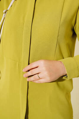 Gizli Düğmeli Uzun Gömlek Yağ Yeşili - Thumbnail