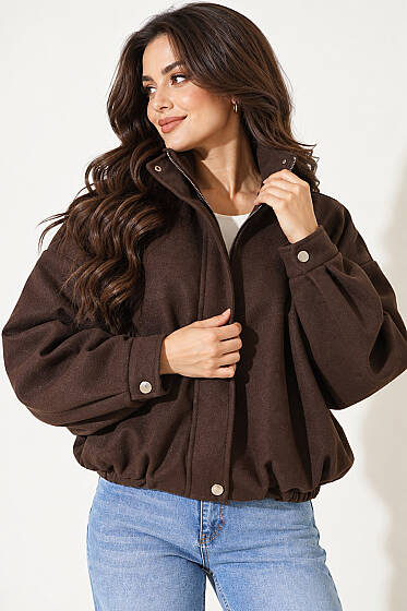 Gizli Fermuarlı Oversize Kaşe Ceket Kahve - Kadın Giyim Modelleri