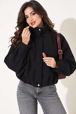 Gizli Fermuarlı Oversize Kaşe Ceket Siyah - MD TREND