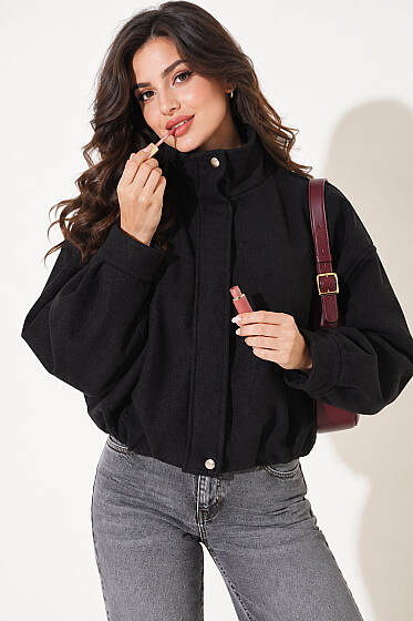 Gizli Fermuarlı Oversize Kaşe Ceket Siyah - Kadın Giyim Modelleri
