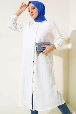 Gizli Pat Uzun Gömlek Beyaz - Yılın Fırsatı