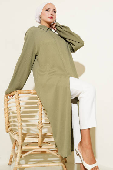 Gizli Pat Uzun Gömlek Haki - Gömlek