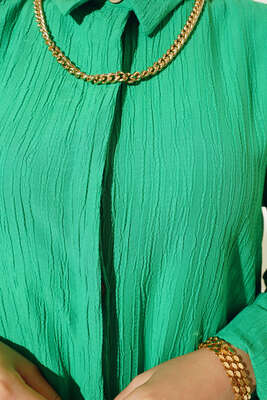 Gizli Pat Uzun Gömlek Yeşil - Thumbnail