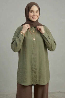 Gizli Patlı Modal Kumaş Gömlek Haki - NEVA MODA