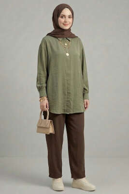 Gizli Patlı Modal Kumaş Gömlek Haki - Gömlek