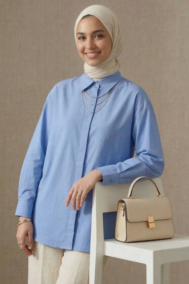 Gizli Patlı Modal Kumaş Gömlek Mavi - Gömlek