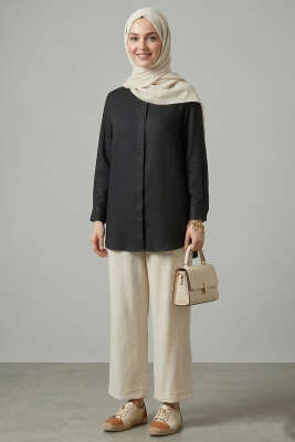 Gizli Patlı Modal Kumaş Gömlek Siyah - Gömlek